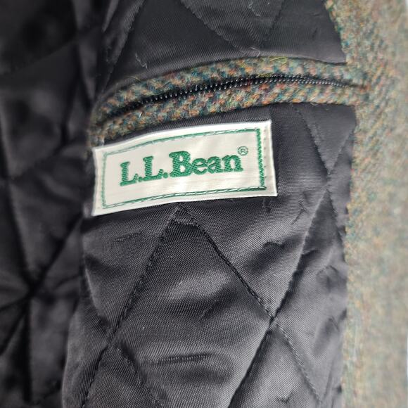 L.L. Bean Green Wool Tweed Quilted Liner Vintage USA Blazer Jacket Coat 10 P - Picture 7 of 7